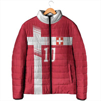 Custom Switzerland National Football Padded Jacket Abstract Topographic Wave Pattern