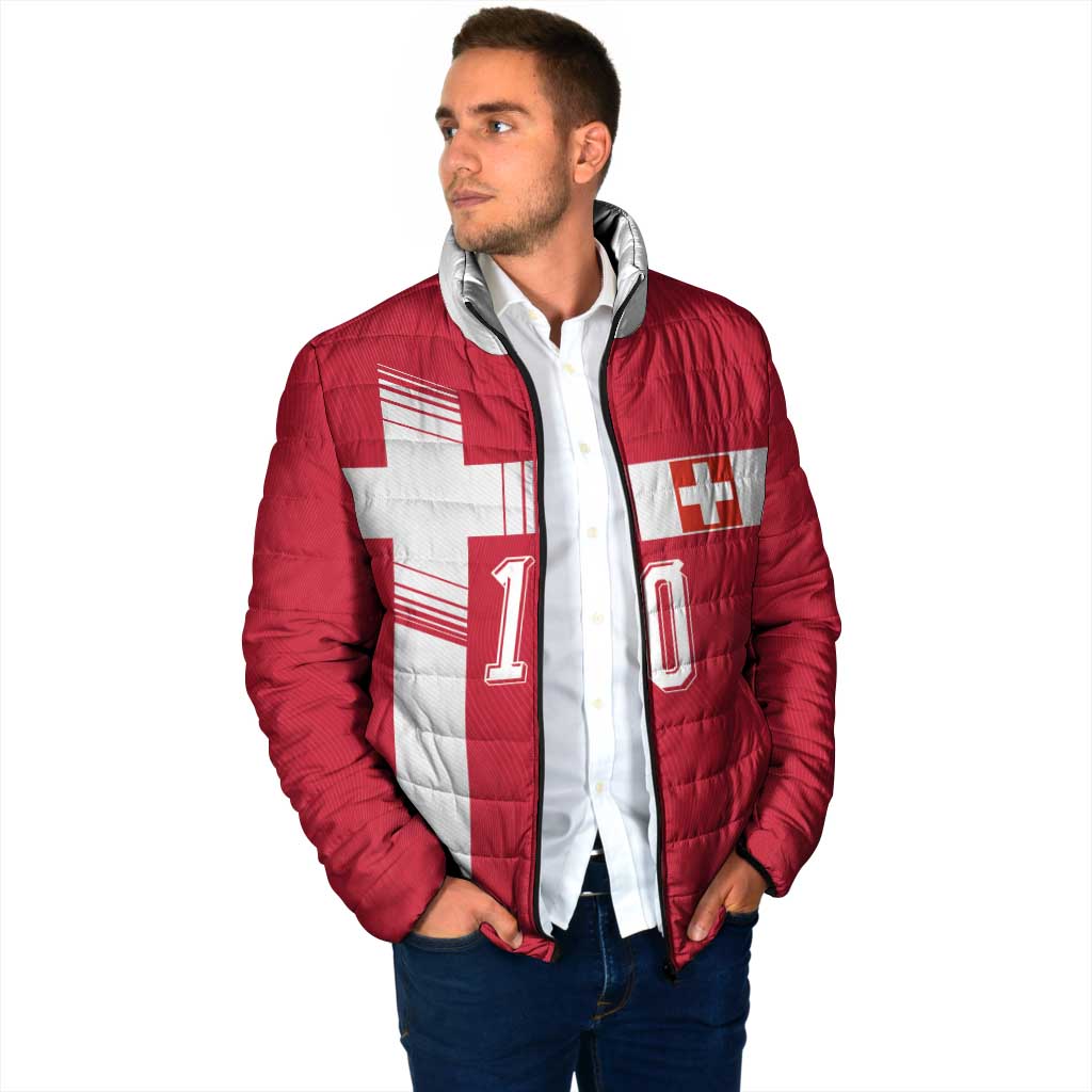 Custom Switzerland National Football Padded Jacket Abstract Topographic Wave Pattern