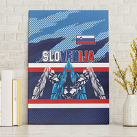Slovenia canvas wall art in blue with SLOVENIJA lettering, flag stripe, geometric wings
