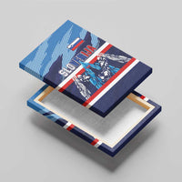 Slovenia canvas wall art on a wooden base, blue SLOVENIJA design with flag stripes