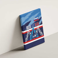 Slovenia canvas wall art mounted on wall, blue SLOVENIJA lettering with flag stripe