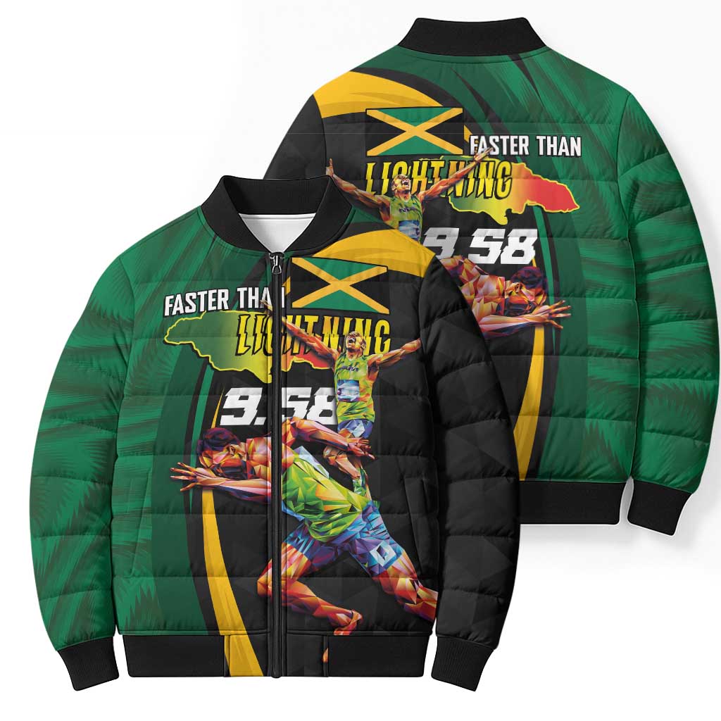 Jamaican Pride Bomber Puffer Jacket 9.58 Seconds-Faster Than Lightning - Wonder Print Shop