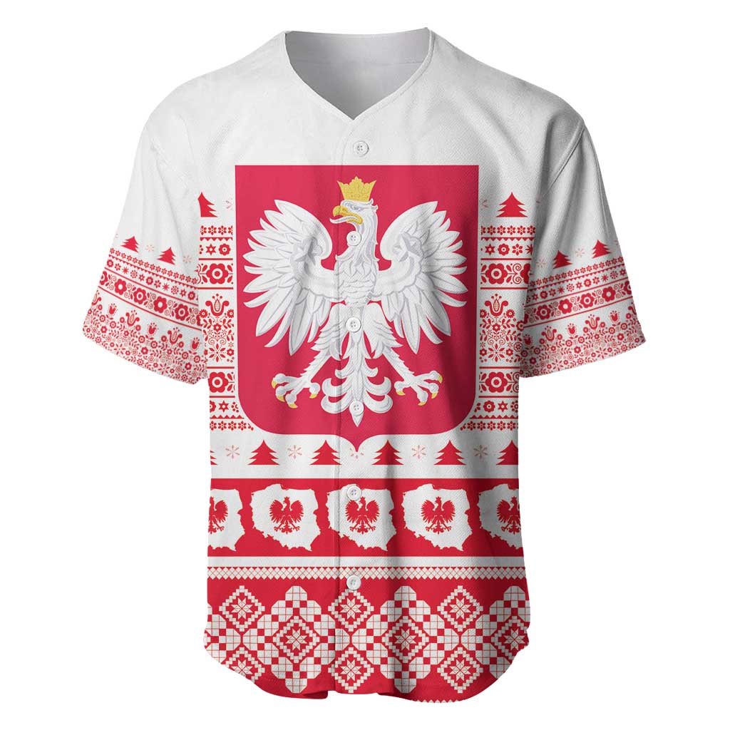 Polish Christmas Baseball Jersey - Poland Emblem and Lachy Sadeckie Pattern - Wonder Print Shop