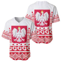 White baseball jersey set: front and back with red Polish eagle emblem and holiday motifs