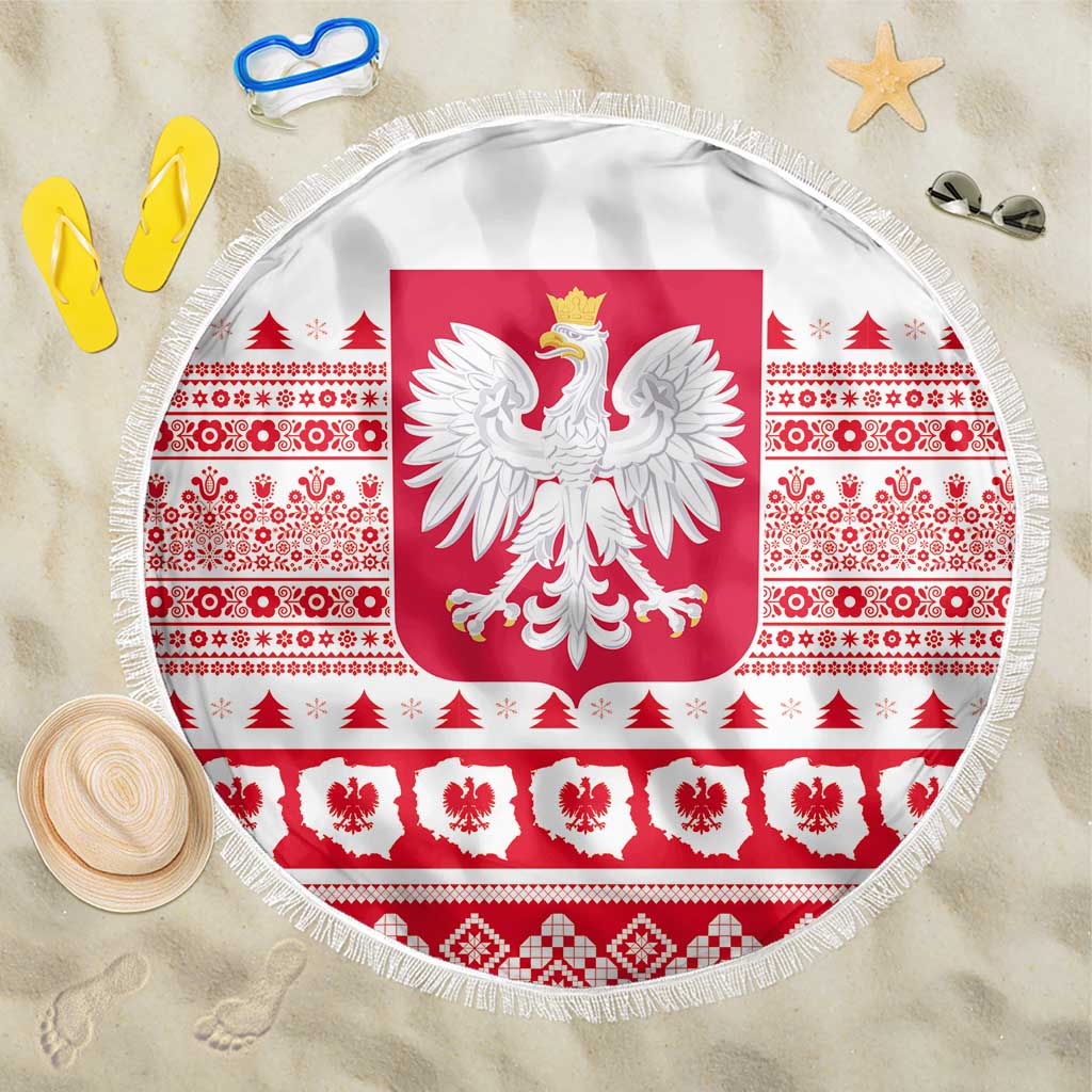 Polish Christmas Beach Blanket - Poland Emblem and Lachy Sadeckie Pattern - Wonder Print Shop