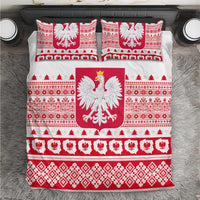 Polish Christmas bedding set with red-and-white eagle emblem and patterned pillowcases