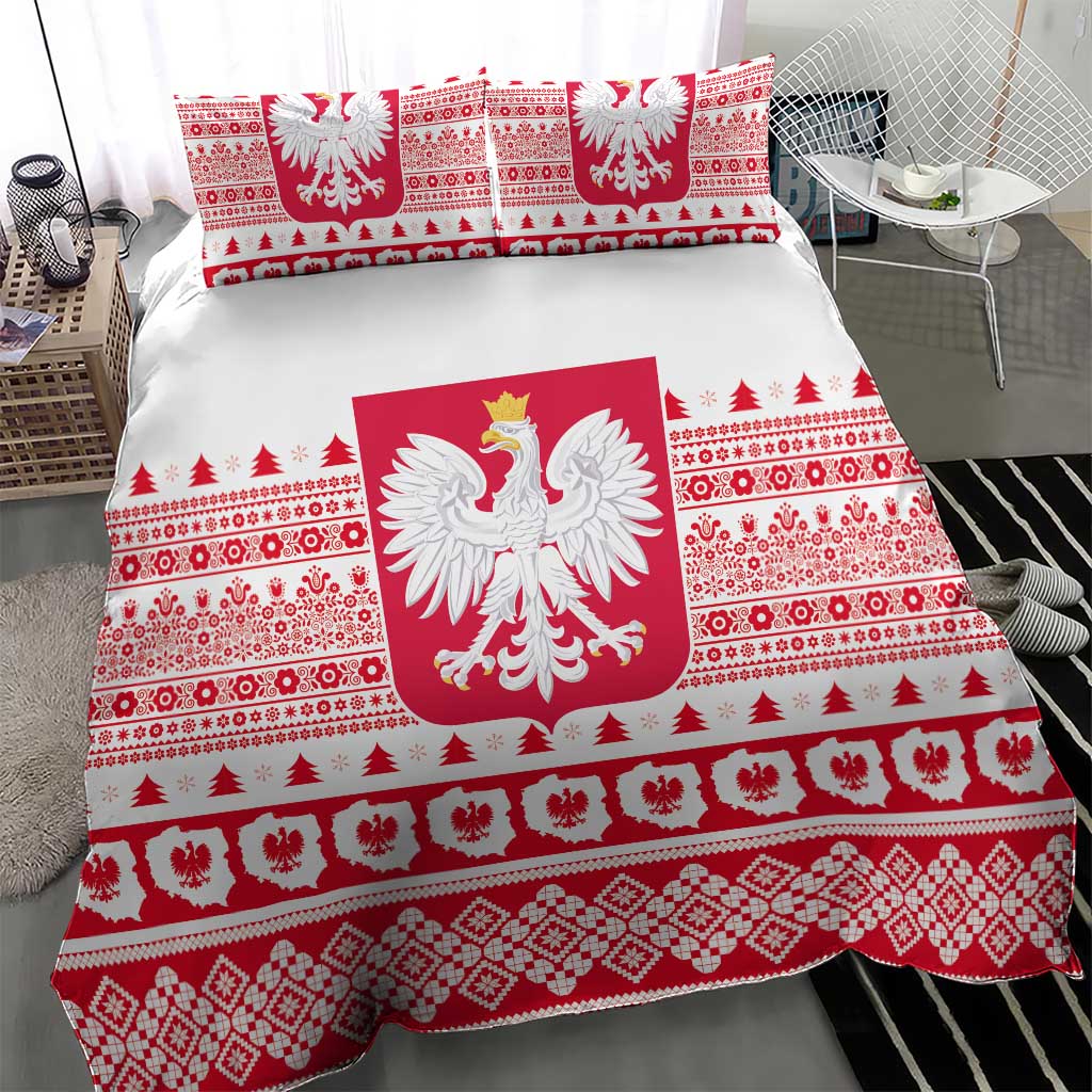 Polish Christmas bedding set featuring a red-and-white center eagle emblem duvet