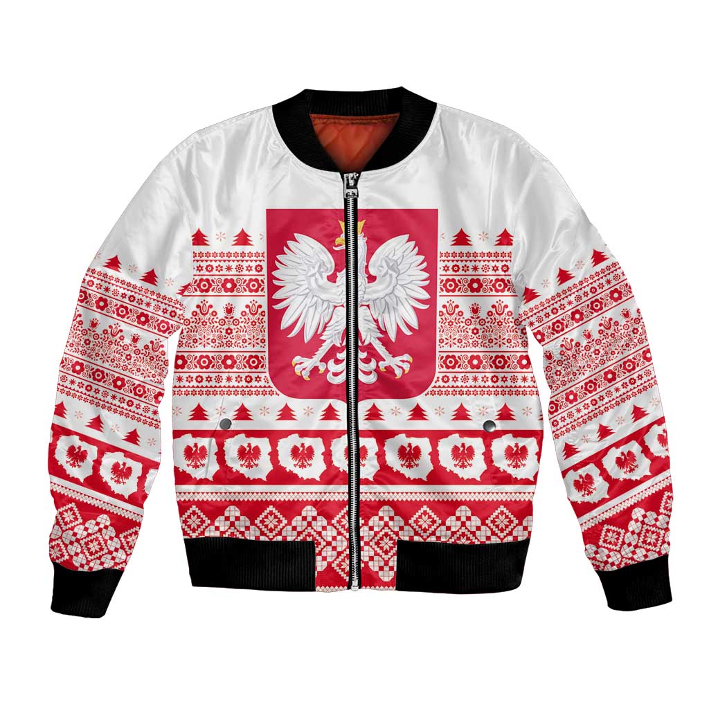 Polish Christmas Bomber Jacket - Poland Emblem and Lachy Sadeckie Pattern - Wonder Print Shop