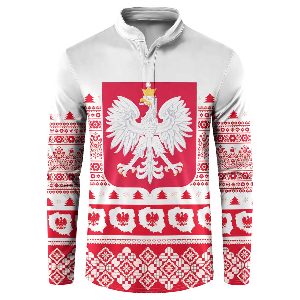 Polish Christmas Button Sweatshirt - Poland Emblem and Lachy Sadeckie Pattern - Wonder Print Shop