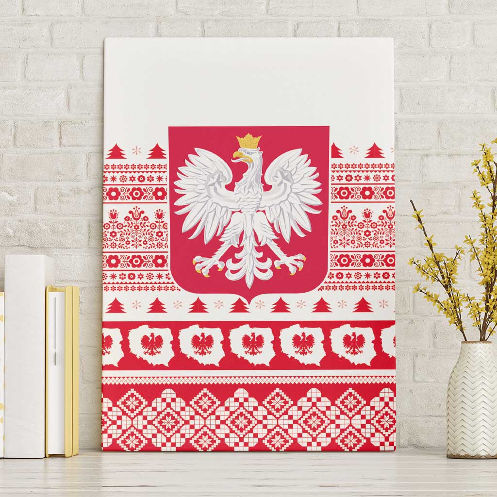 Polish Christmas Canvas Wall Art - Poland Emblem and Lachy Sadeckie Pattern - Wonder Print Shop