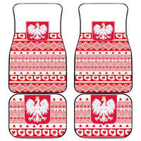 Set of four red and white Christmas car mats with Polish eagle emblem and ornaments