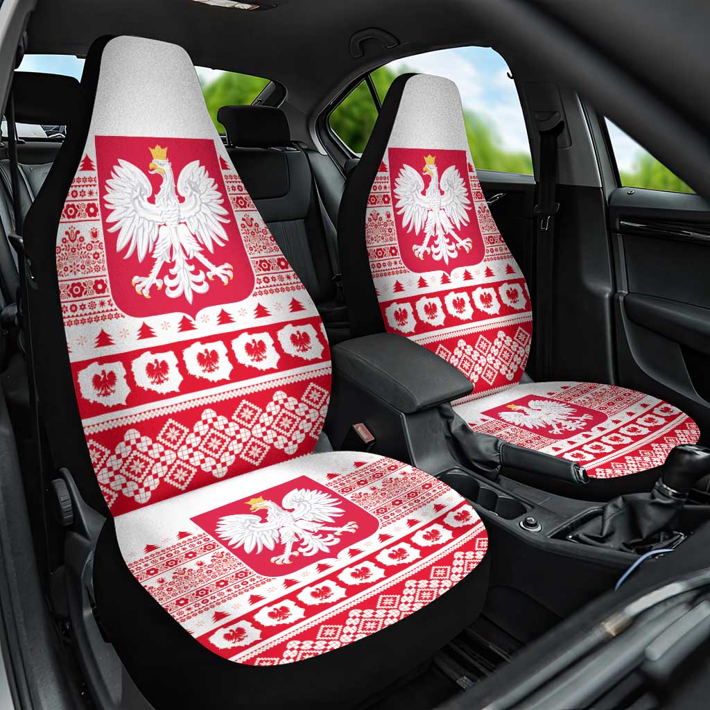 Polish Christmas Car Seat Cover - Poland Emblem and Lachy Sadeckie Pattern - Wonder Print Shop