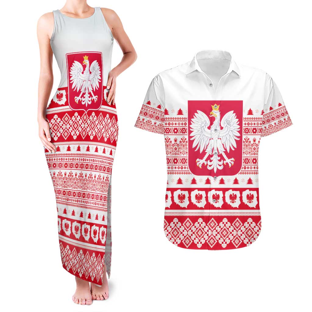 Polish Christmas Couples Matching Tank Maxi Dress and Hawaiian Shirt - Poland Emblem and Lachy Sadeckie Pattern - Wonder Print Shop