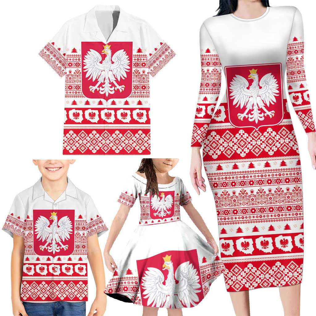 Polish Christmas Family Matching Long Sleeve Bodycon Dress and Hawaiian Shirt - Poland Emblem and Lachy Sadeckie Pattern - Wonder Print Shop