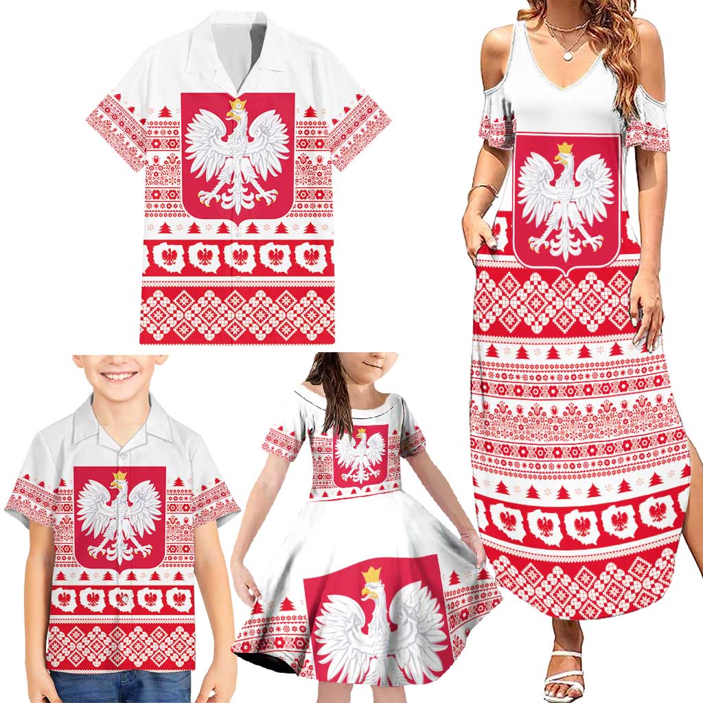 Polish Christmas Family Matching Summer Maxi Dress and Hawaiian Shirt - Poland Emblem and Lachy Sadeckie Pattern - Wonder Print Shop