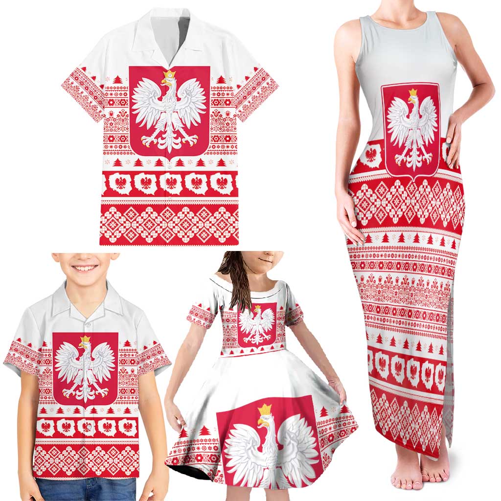 Polish Christmas Family Matching Tank Maxi Dress and Hawaiian Shirt - Poland Emblem and Lachy Sadeckie Pattern - Wonder Print Shop