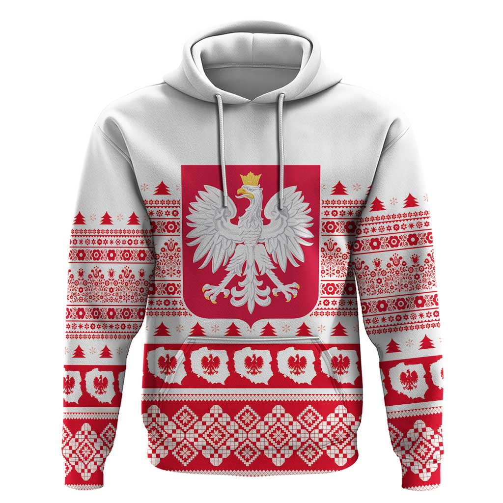 Polish Christmas Hoodie - Poland Emblem and Lachy Sadeckie Pattern