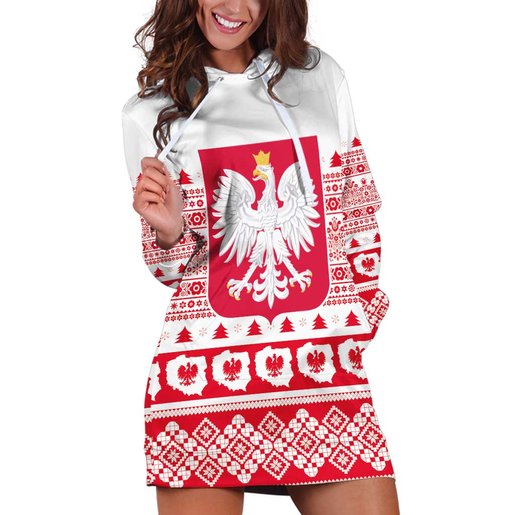 Polish Christmas Hoodie Dress - Poland Emblem and Lachy Sadeckie Pattern - Wonder Print Shop