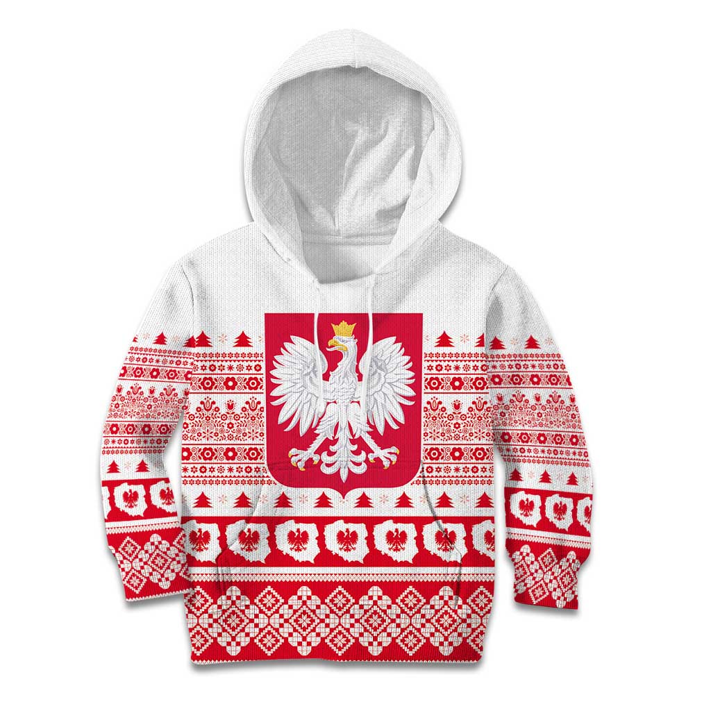 Polish Christmas Kid Hoodie - Poland Emblem and Lachy Sadeckie Pattern - Wonder Print Shop