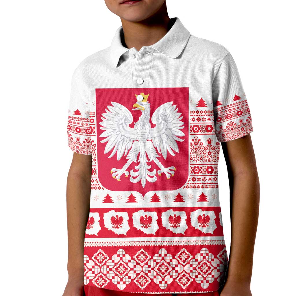 Polish Christmas Kid Polo Shirt - Poland Emblem and Lachy Sadeckie Pattern - Wonder Print Shop