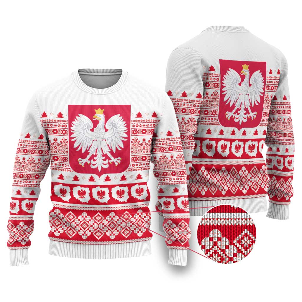 Polish Christmas Ugly Christmas Sweater - Poland Emblem and Lachy Sadeckie Pattern