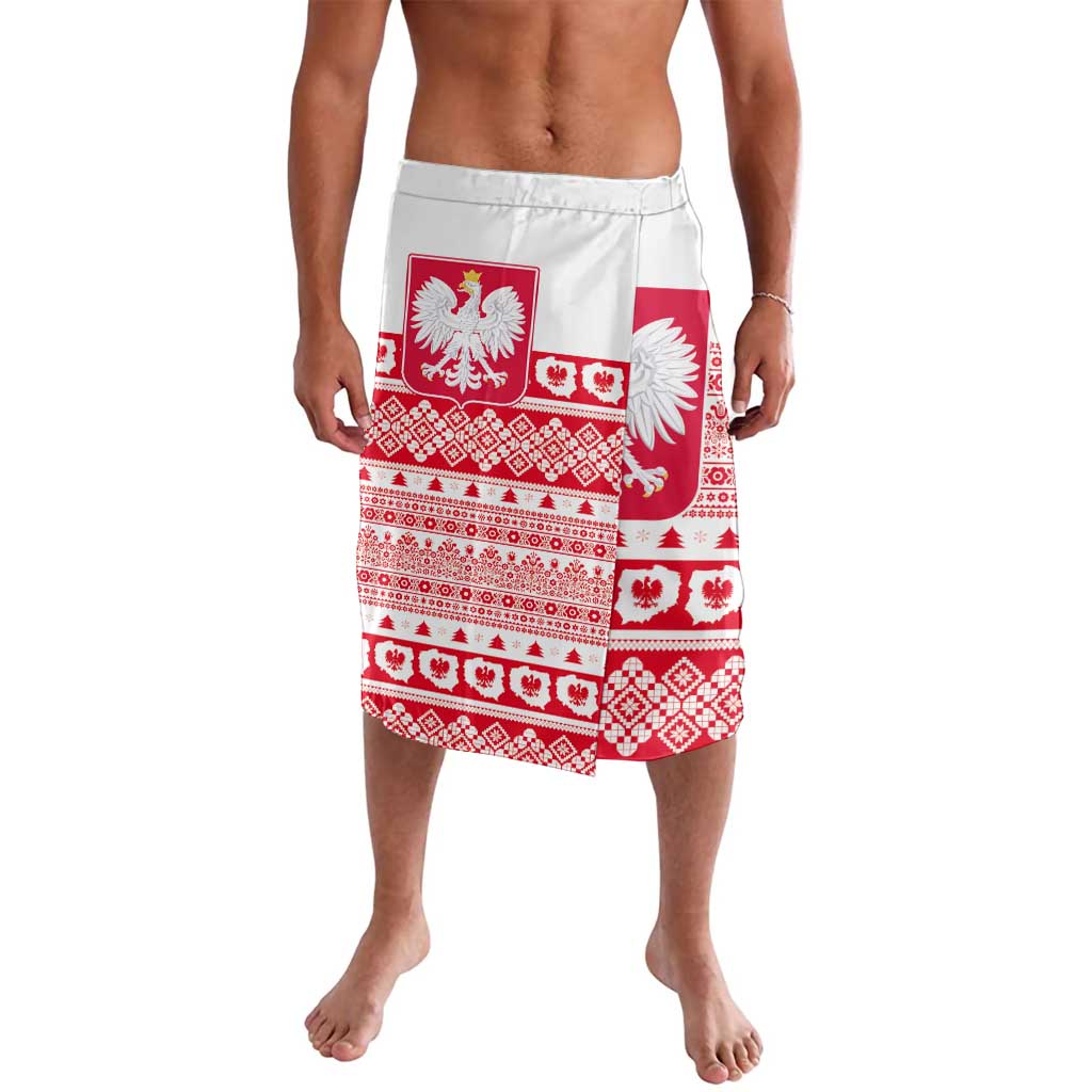 Men's knee-length wrap skirt with Polish eagle and red-white folk pattern