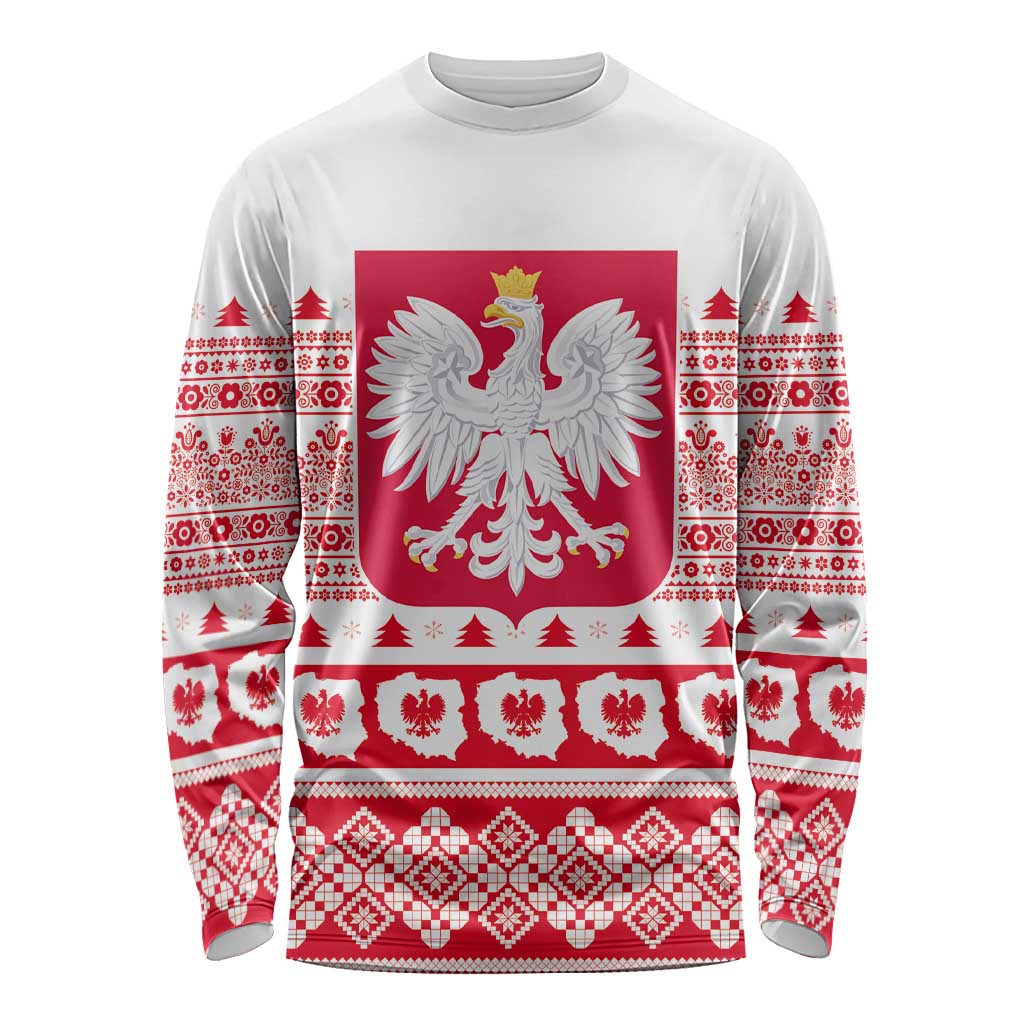 Polish Christmas Long Sleeve Shirt - Poland Emblem and Lachy Sadeckie Pattern - Wonder Print Shop