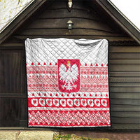 Red and white Polish Christmas quilt with Polish emblem and patterned folk border