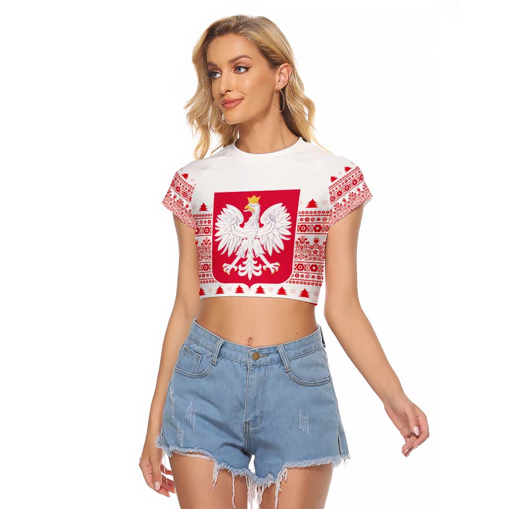 Polish Christmas Raglan Cropped T Shirt - Poland Emblem and Lachy Sadeckie Pattern - Wonder Print Shop