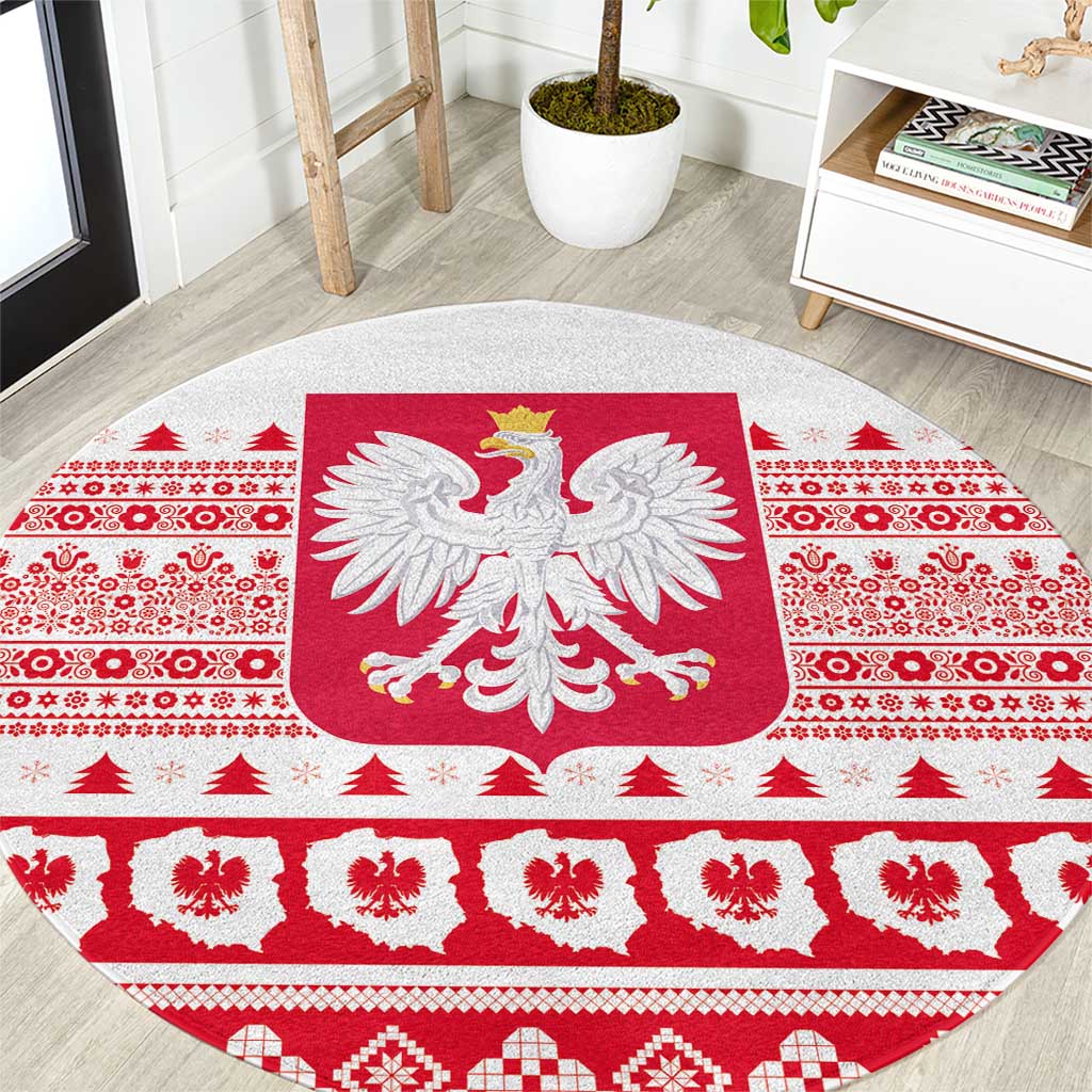 Polish Christmas Round Carpet - Poland Emblem and Lachy Sadeckie Pattern