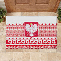 White rubber Christmas doormat with Polish crest and red folk pattern strip