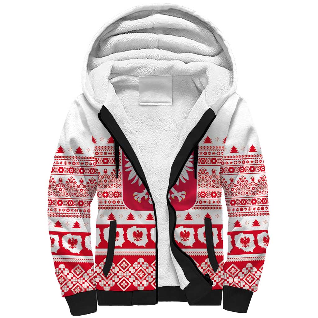 Polish Christmas Sherpa Hoodie - Poland Emblem and Lachy Sadeckie Pattern - Wonder Print Shop