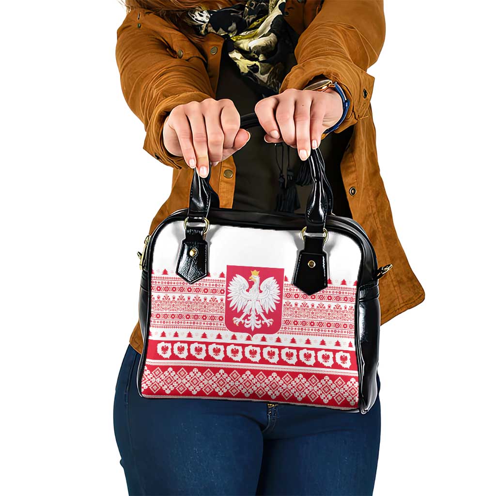 Polish Christmas Shoulder Handbag - Poland Emblem and Lachy Sadeckie Pattern