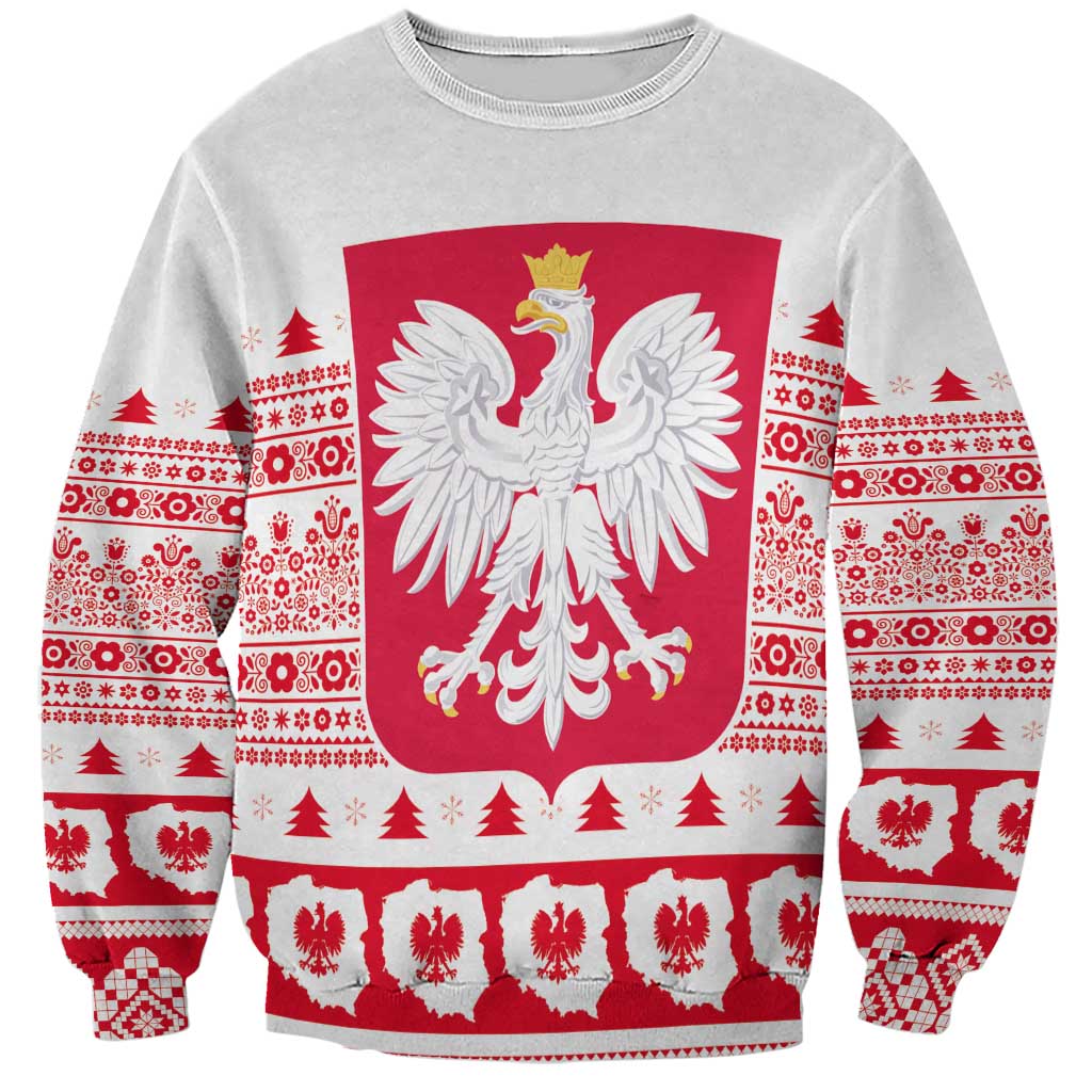 Polish Christmas Sweatshirt - Poland Emblem and Lachy Sadeckie Pattern - Wonder Print Shop