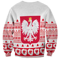Unisex light gray Christmas sweatshirt with large eagle emblem on back and red folk pattern