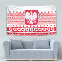 Rectangular Christmas tapestry with central Polish eagle emblem and red holiday borders