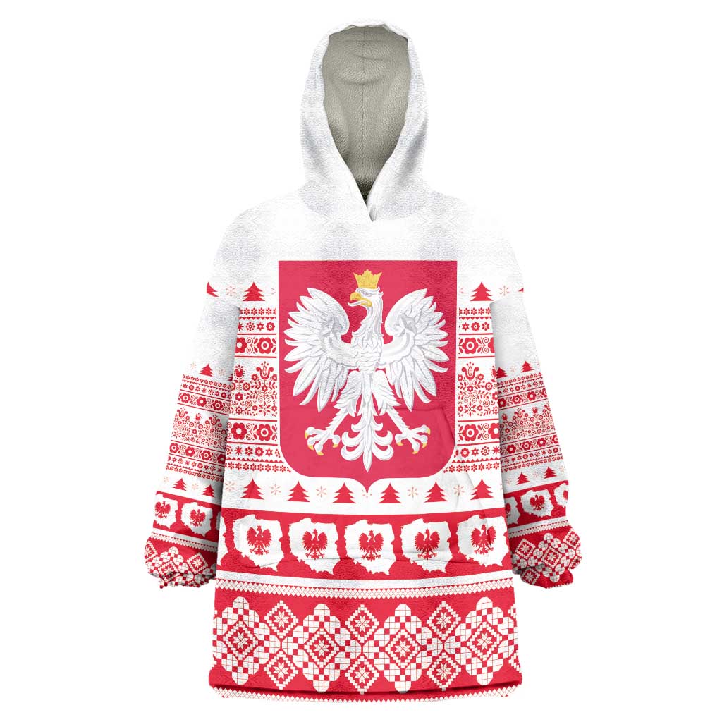 Polish Christmas Wearable Blanket Hoodie - Poland Emblem and Lachy Sadeckie Pattern - Wonder Print Shop