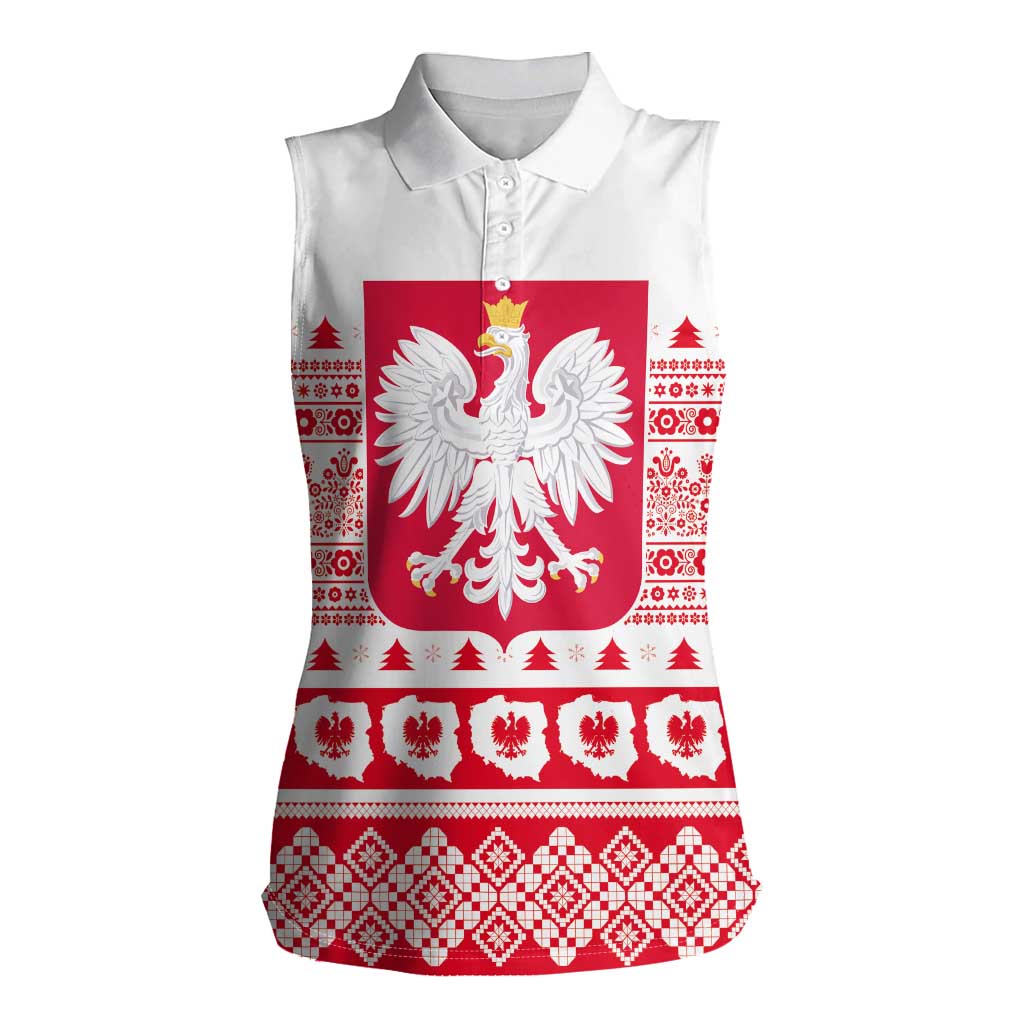 Polish Christmas Women Sleeveless Polo Shirt - Poland Emblem and Lachy Sadeckie Pattern - Wonder Print Shop