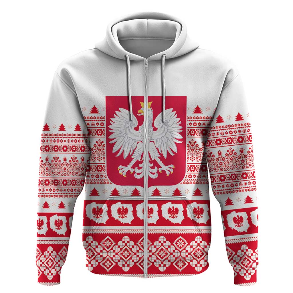 Polish Christmas Zip Hoodie - Poland Emblem and Lachy Sadeckie Pattern - Wonder Print Shop