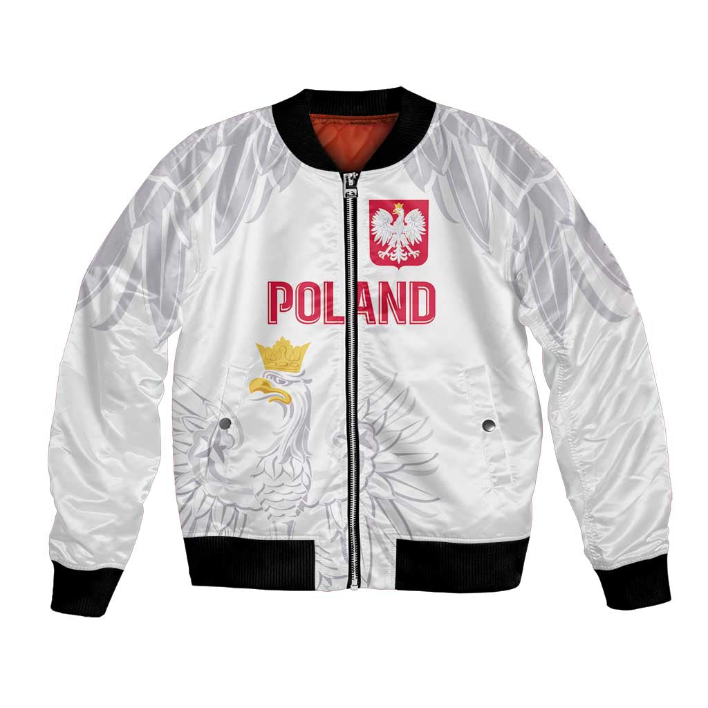 White Polish eagle bomber jacket with full-zip front, ribbed cuffs, crest patch