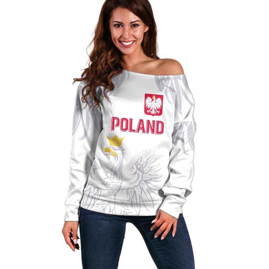 Custom Polish Football Jersey Off Shoulder Sweater Polska Eagle Athletic Soccer - Wonder Print Shop