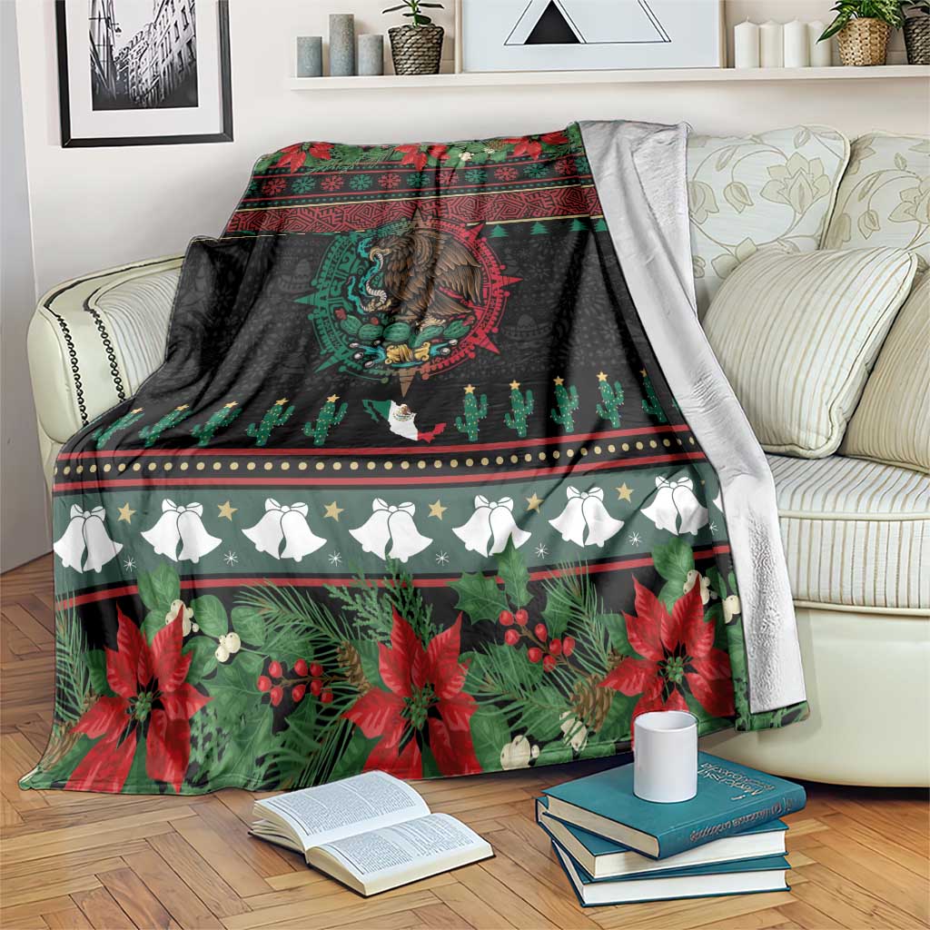 Mexican Christmas Blanket Feliz Navidad Aztec Eagle Emblem and Poinsettia