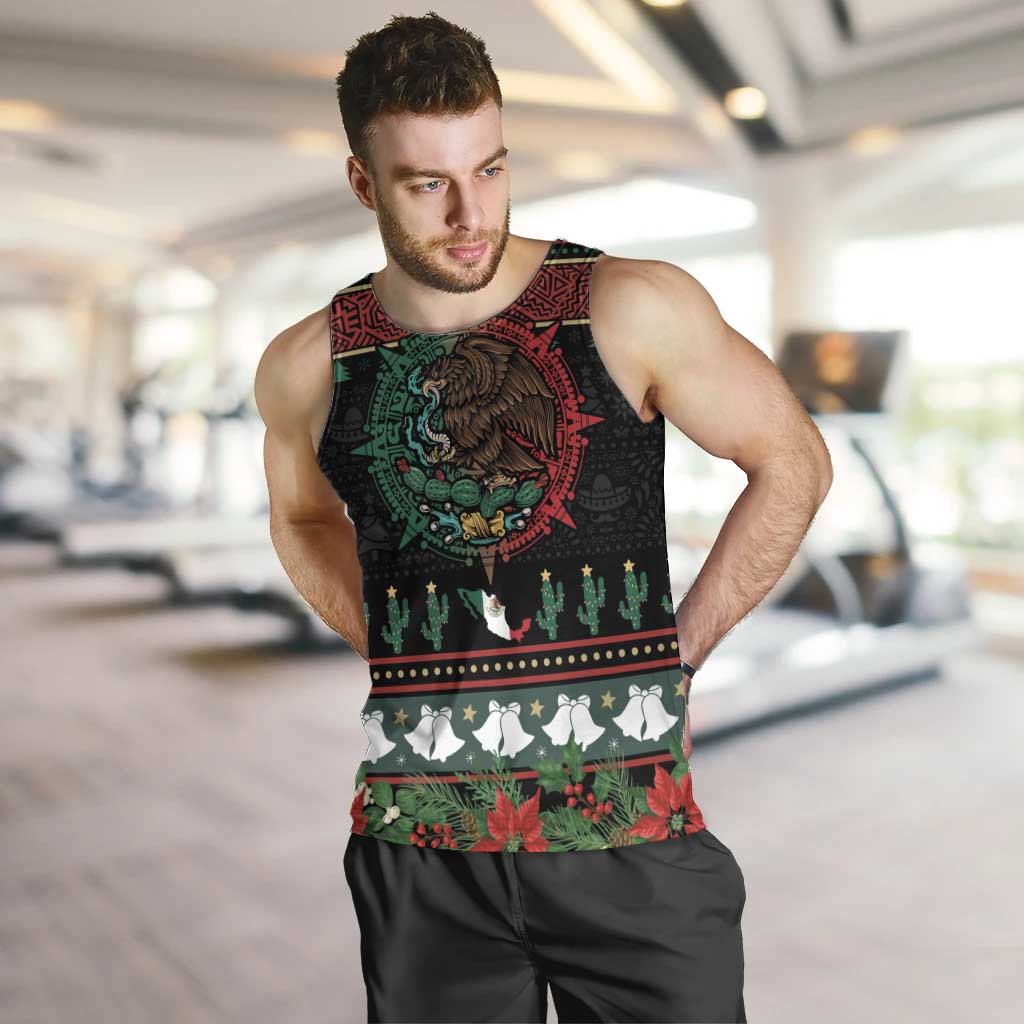 Mexican Christmas Men Tank Top Feliz Navidad Aztec Eagle Emblem and Poinsettia - Wonder Print Shop