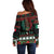 Mexican Christmas Off Shoulder Sweater Feliz Navidad Aztec Eagle Emblem and Poinsettia - Wonder Print Shop