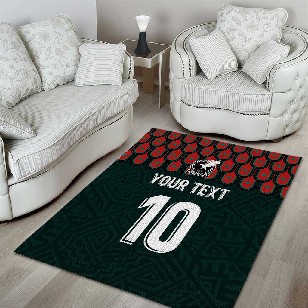 Dark green area rug with red border pattern, white number 10 and YOUR TEXT