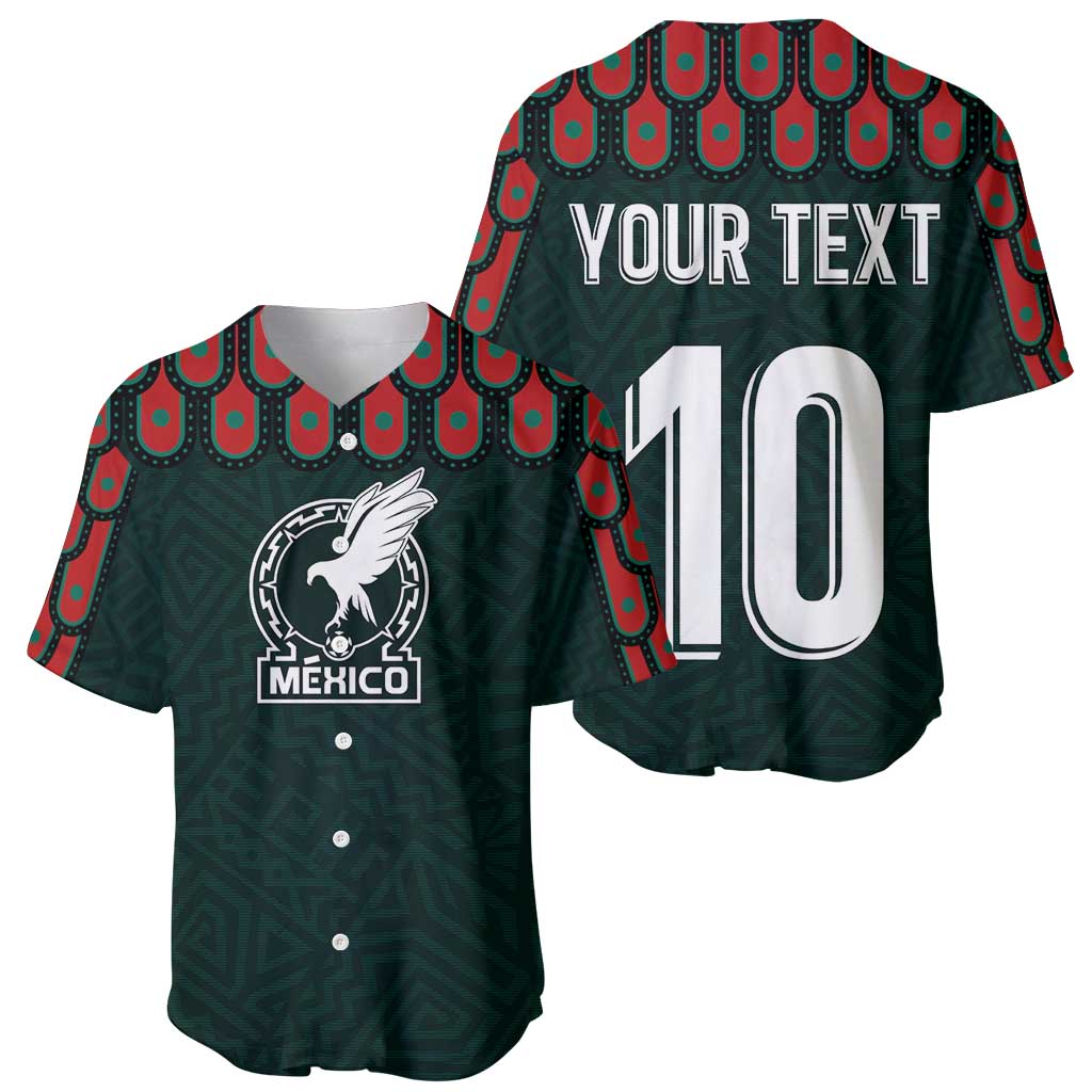 Two-view baseball jersey: front Mexico eagle logo, back 'YOUR TEXT' and number 10
