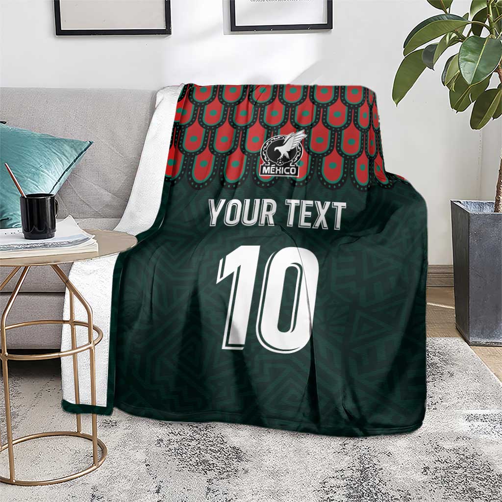 Dark green football jersey blanket with Mexican crest, number 10, and red-teal border
