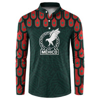 Dark green long-sleeve football jersey with Mexico crest and red trim button placket