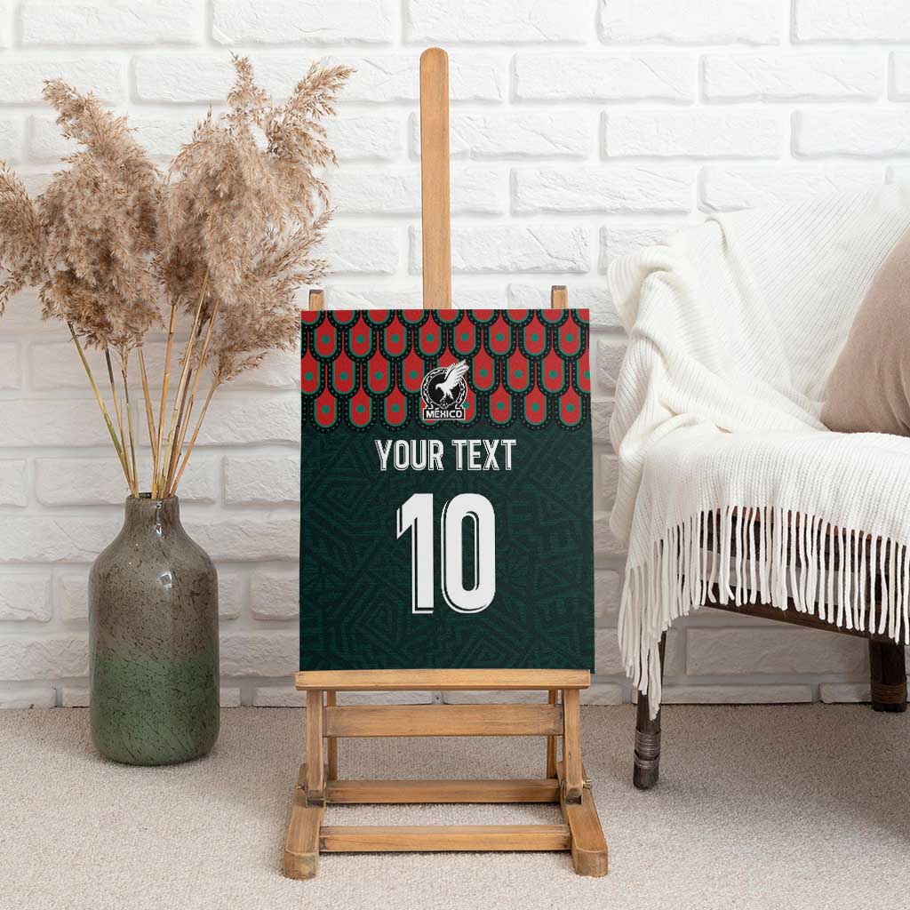 Framed-style display of dark green canvas wall art with Mexico logo, “YOUR TEXT” and “10”