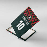 Angled dark green canvas wall art with Mexico crest, “YOUR TEXT” and number “10”